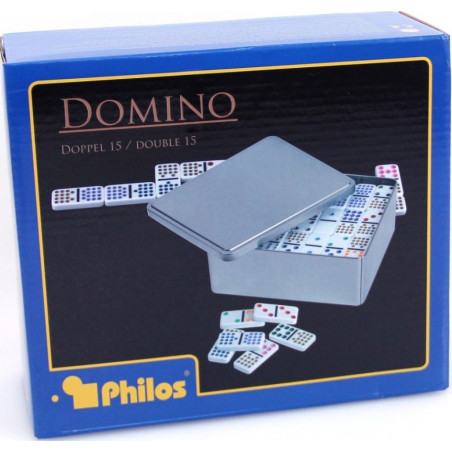Domino, double 15, en boîte métallique